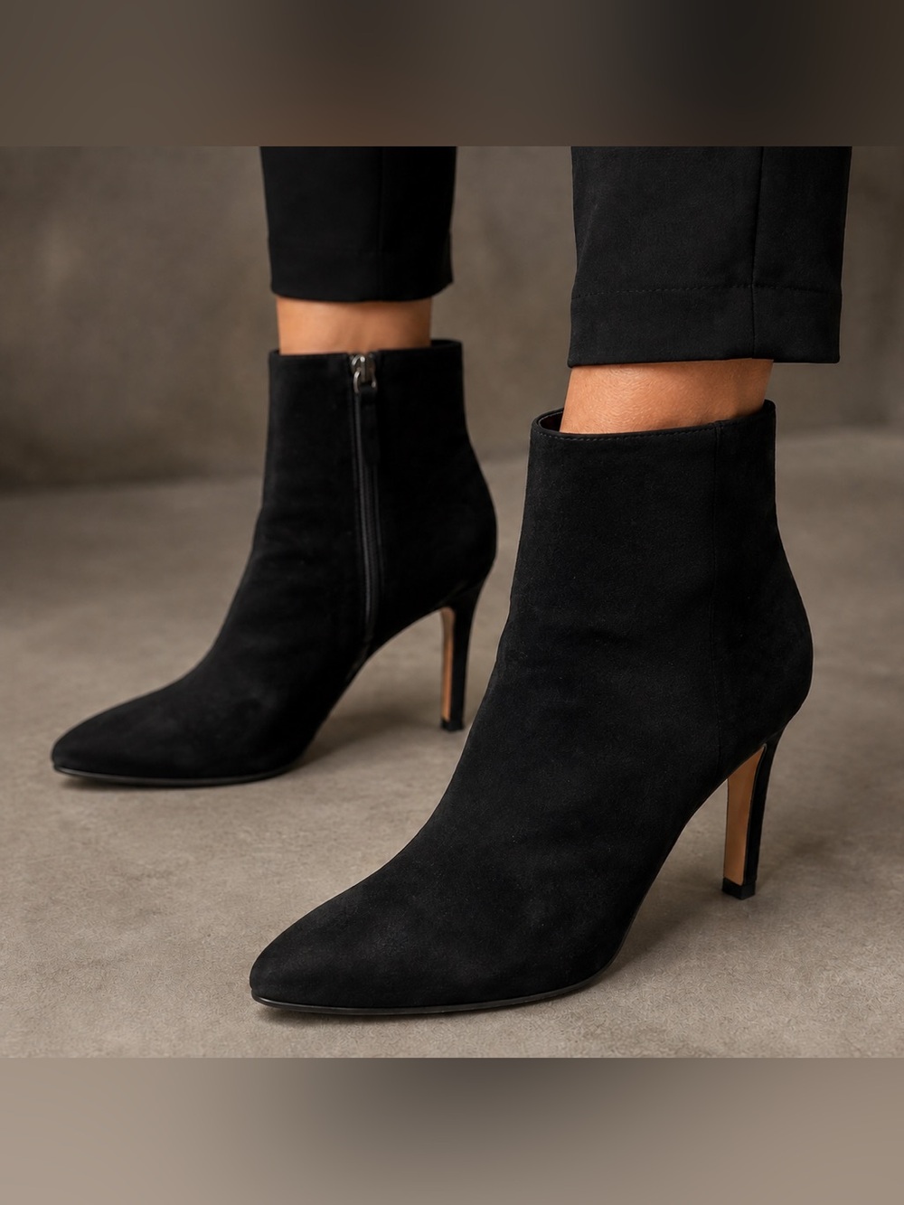 Pura López Nicole Black Suede Pointed-Toe Ankle Boots EU 41